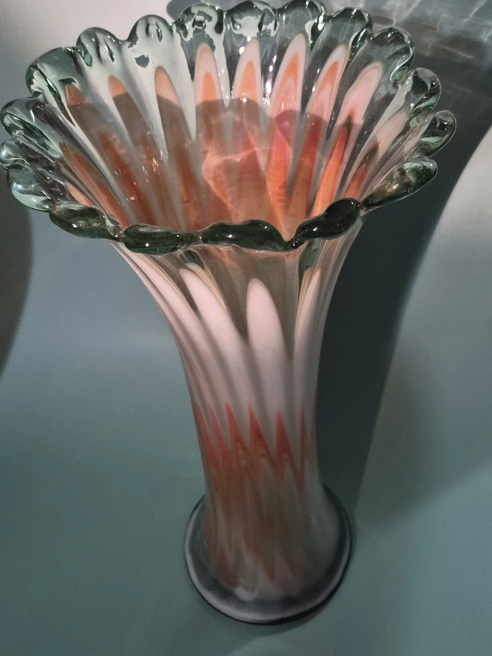 Orange White Glass Vase Swung Art Glass